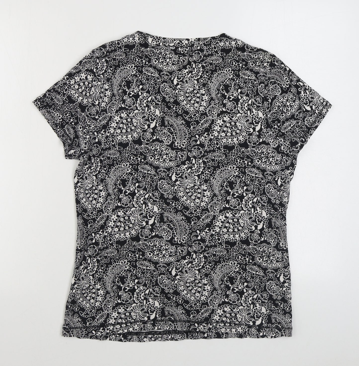 TU Womens Black Paisley 100% Cotton Basic T-Shirt Size 16 Scoop Neck