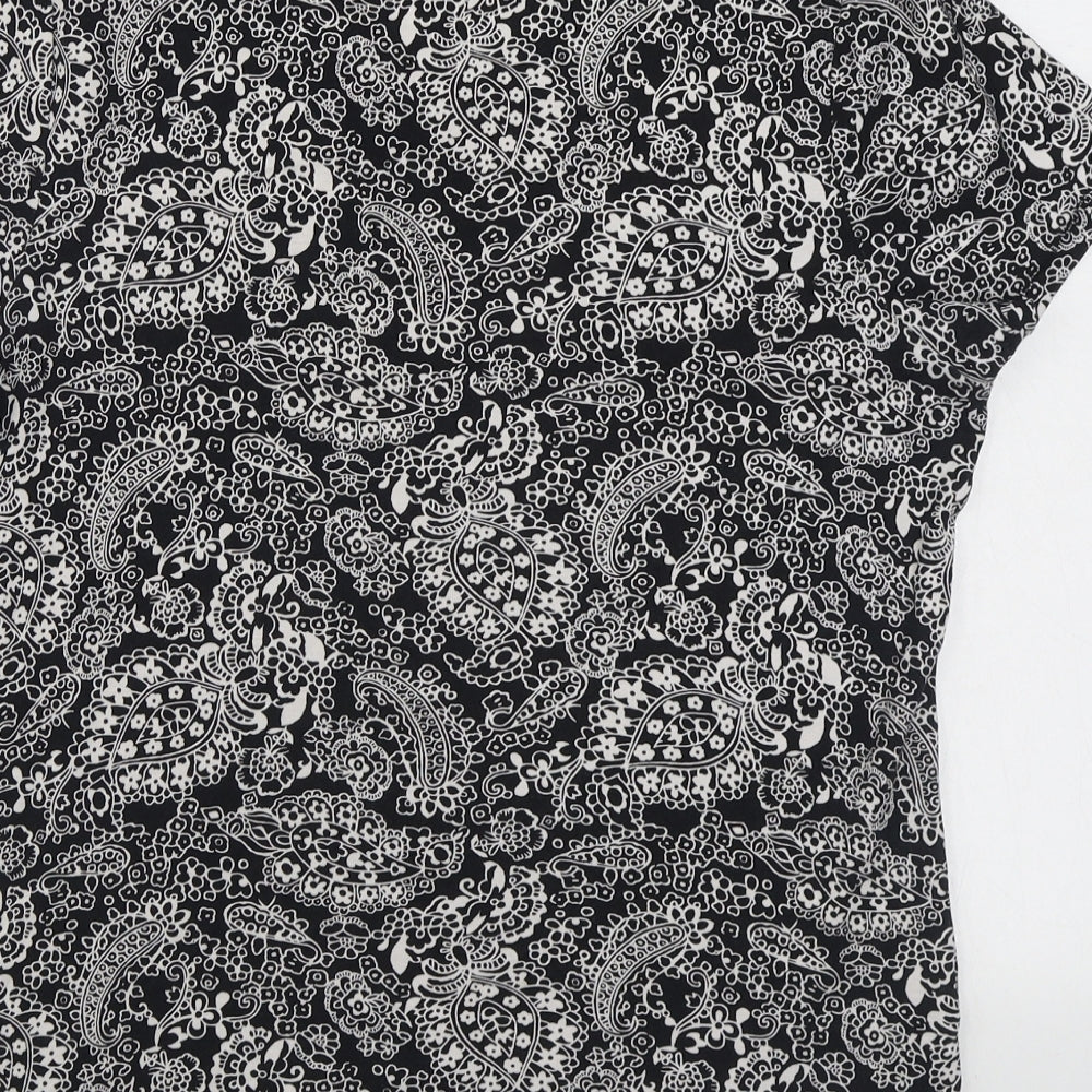 TU Womens Black Paisley 100% Cotton Basic T-Shirt Size 16 Scoop Neck