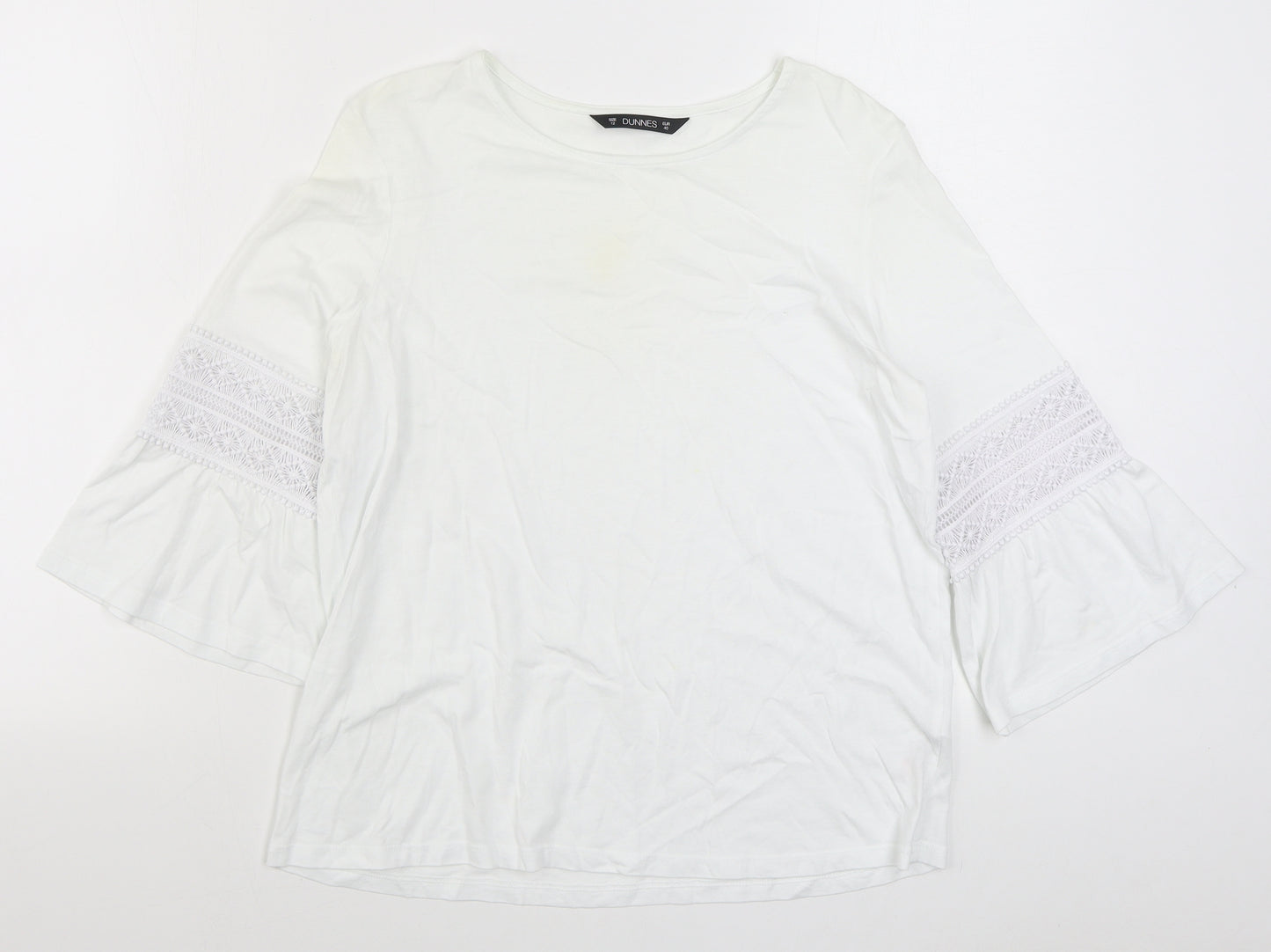 Dunnes Stores Womens White  Cotton Basic T-Shirt Size 12 Boat Neck