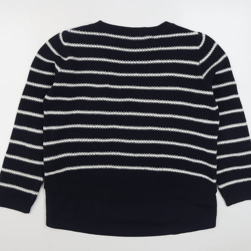 Yessica Womens Blue Boat Neck Striped Cotton Pullover Jumper Size M