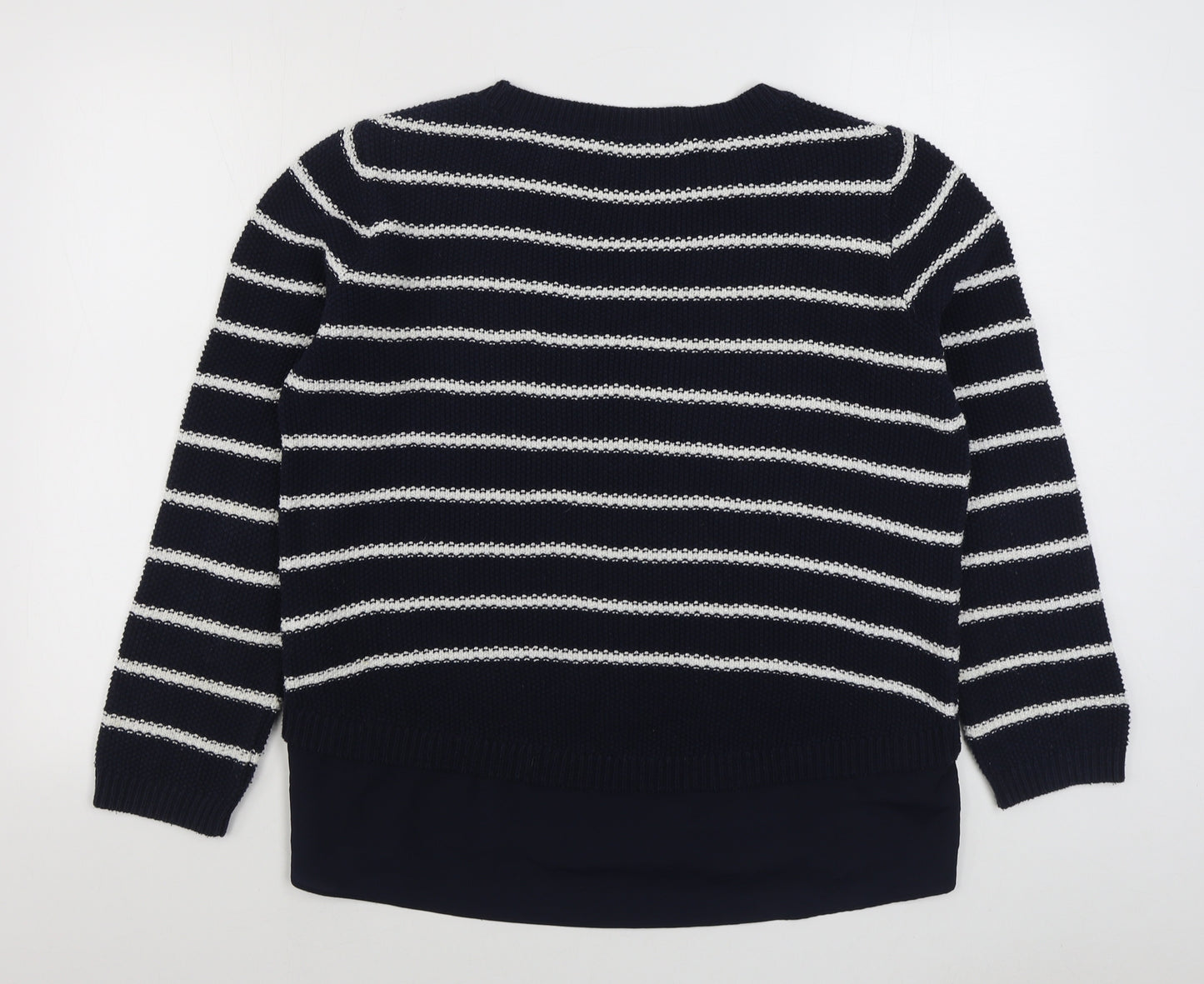 Yessica Womens Blue Boat Neck Striped Cotton Pullover Jumper Size M
