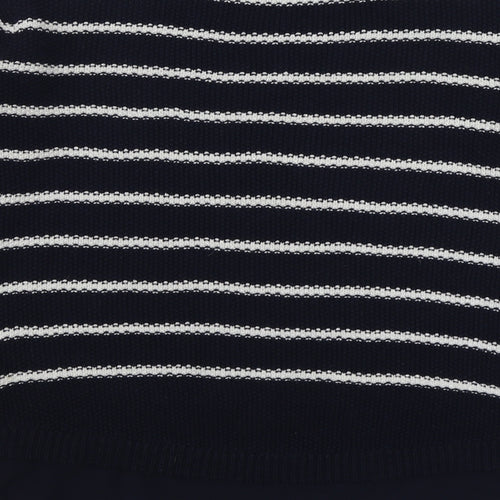 Yessica Womens Blue Boat Neck Striped Cotton Pullover Jumper Size M