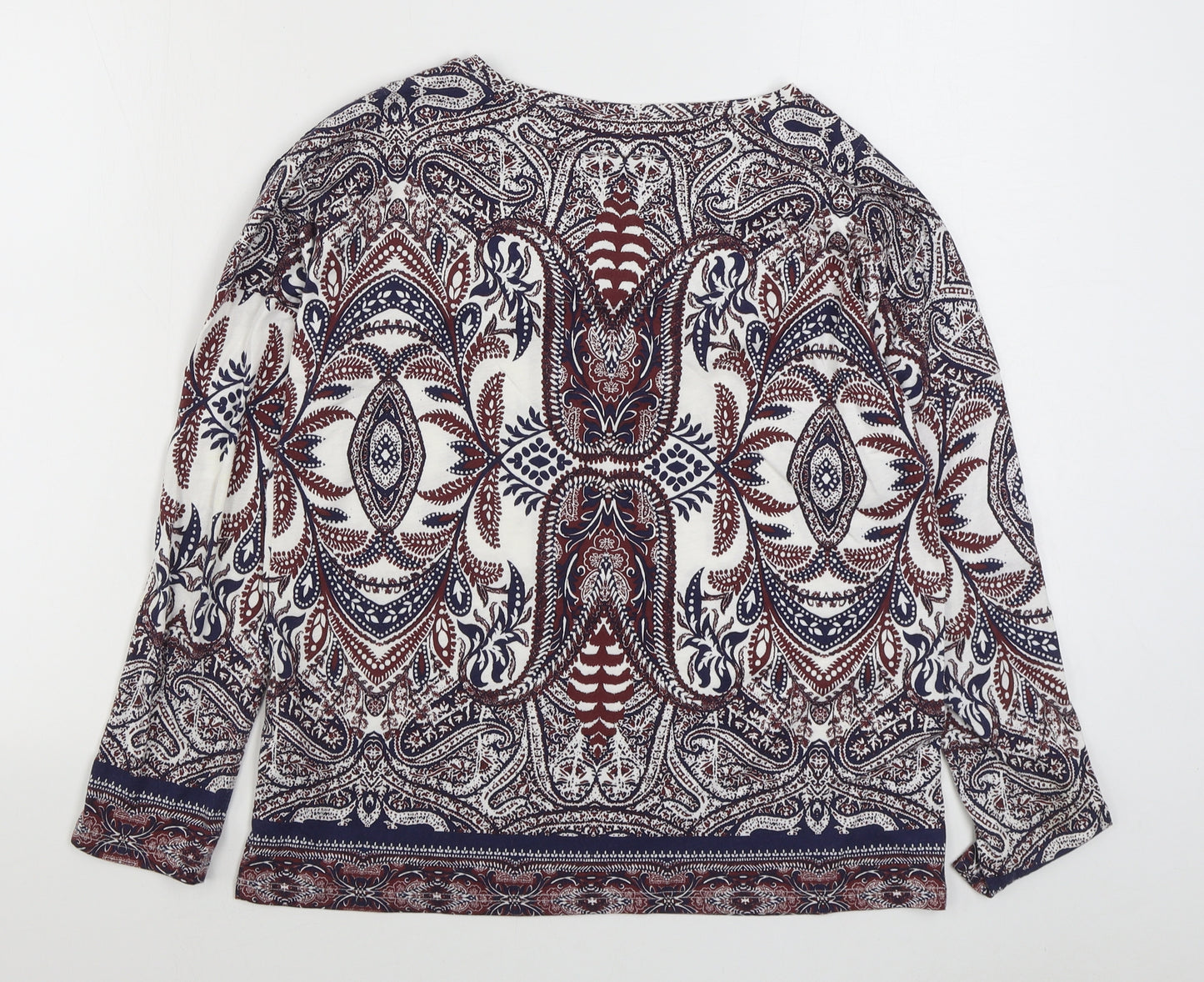 Marks and Spencer Womens Multicoloured Geometric Cotton Basic Blouse Size 10 Boat Neck