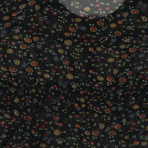 Peacocks Womens Black Floral Polyester Basic Blouse Size L Scoop Neck