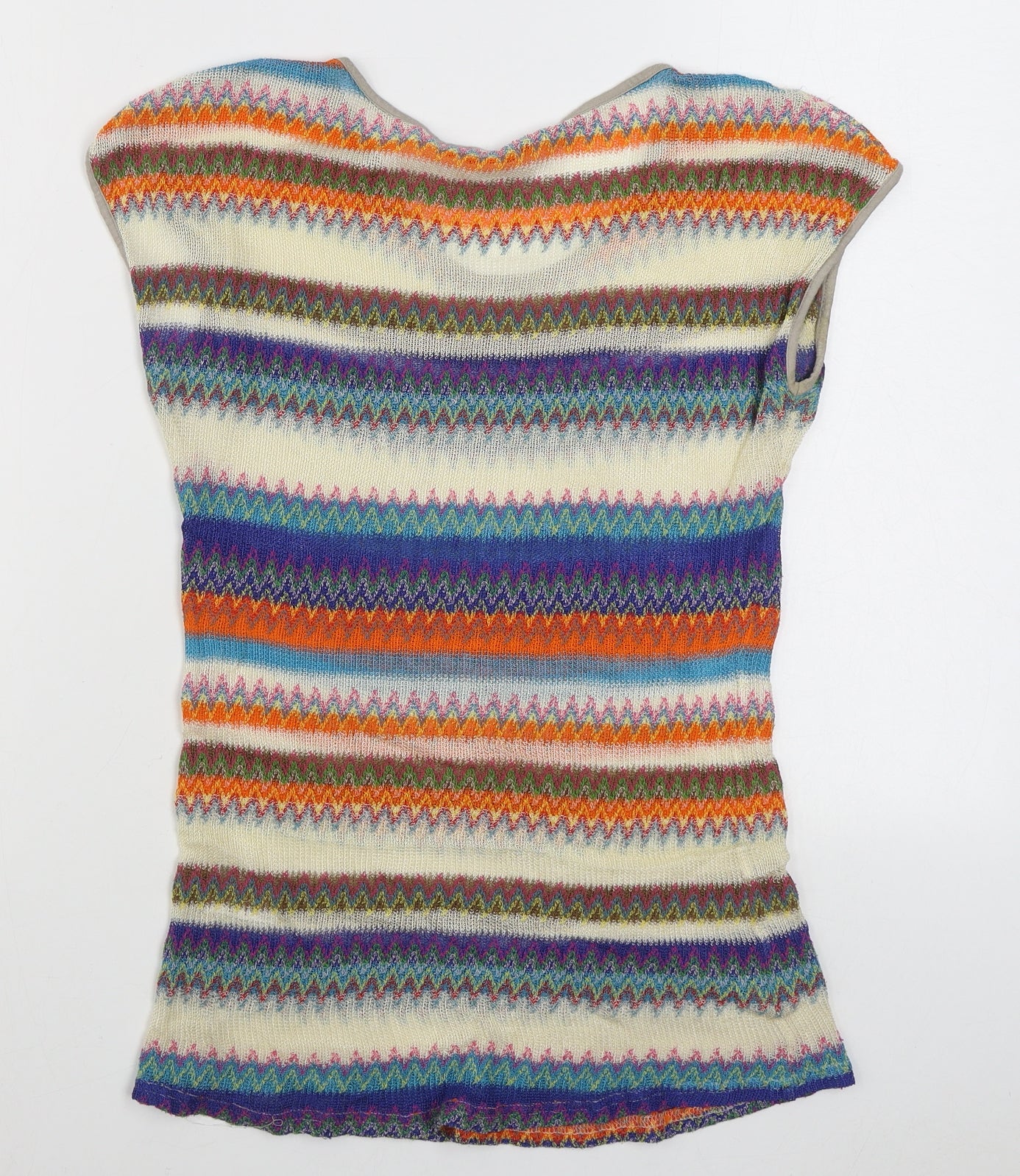 Mise Au Green Womens Multicoloured Striped Viscose Basic Tank Size XS Scoop Neck