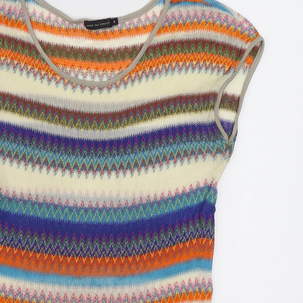 Mise Au Green Womens Multicoloured Striped Viscose Basic Tank Size XS Scoop Neck
