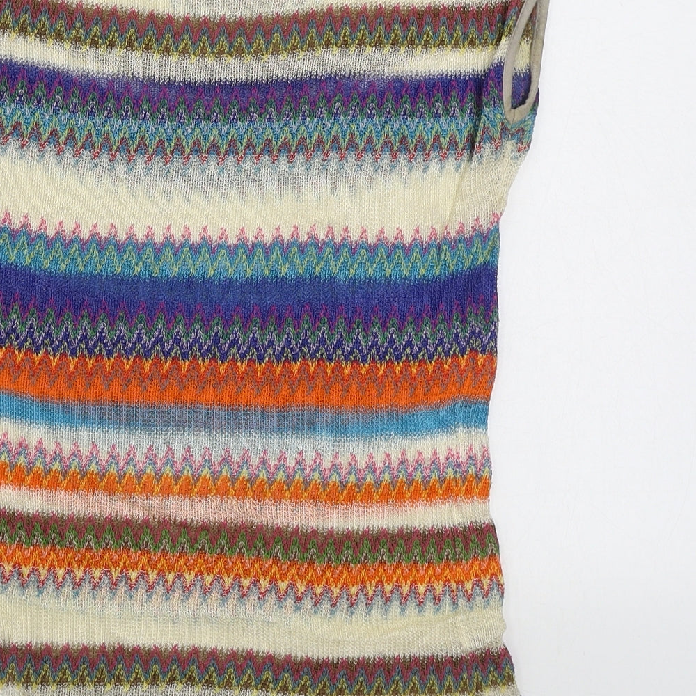 Mise Au Green Womens Multicoloured Striped Viscose Basic Tank Size XS Scoop Neck