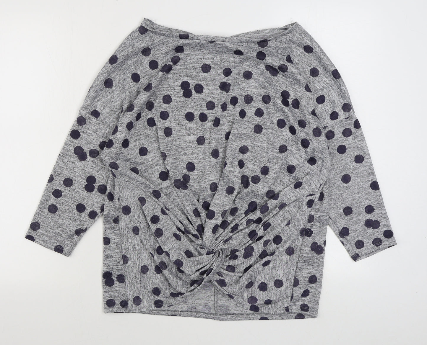 Preworn Womens Grey Polka Dot Polyester Basic Blouse Size 16 Boat Neck