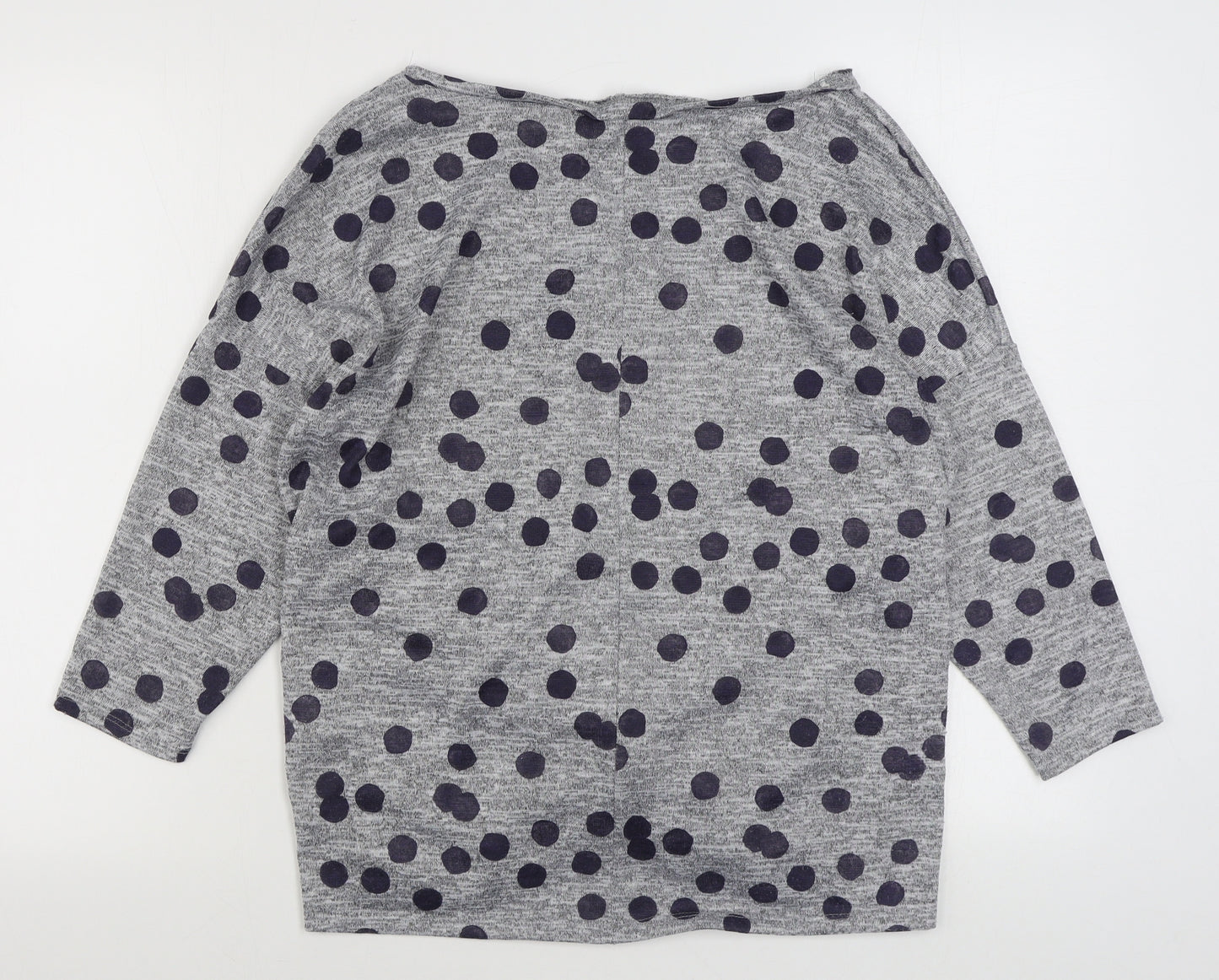 Preworn Womens Grey Polka Dot Polyester Basic Blouse Size 16 Boat Neck
