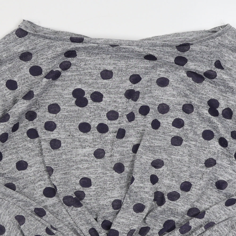 Preworn Womens Grey Polka Dot Polyester Basic Blouse Size 16 Boat Neck