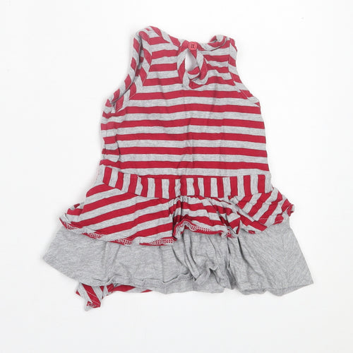 Matalan Girls Red Striped Cotton A-Line  Size 3-6 Months  Crew Neck Button