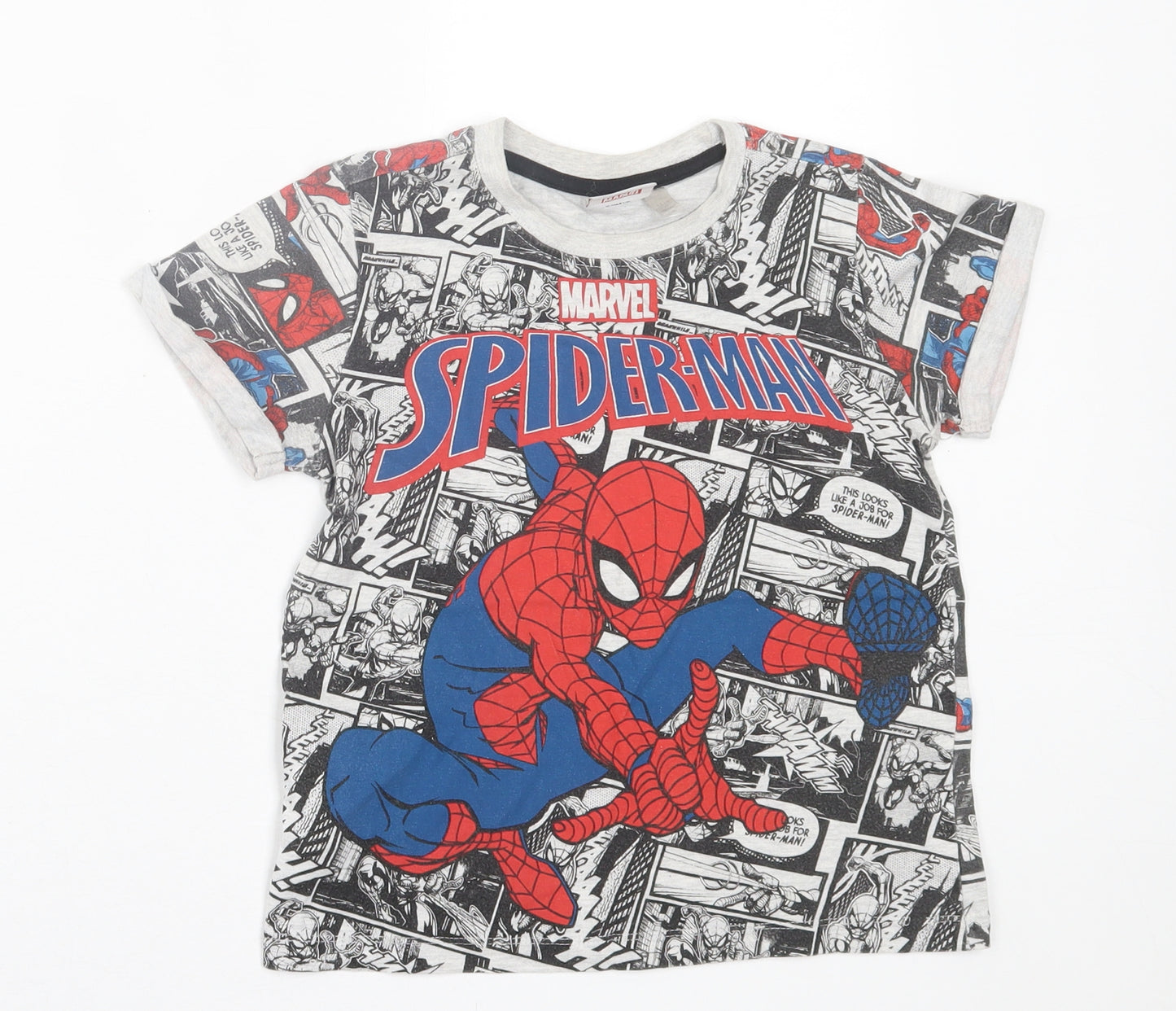 Spiderman Boys Multicoloured Geometric Cotton Basic T-Shirt Size 7-8 Years Crew Neck Pullover
