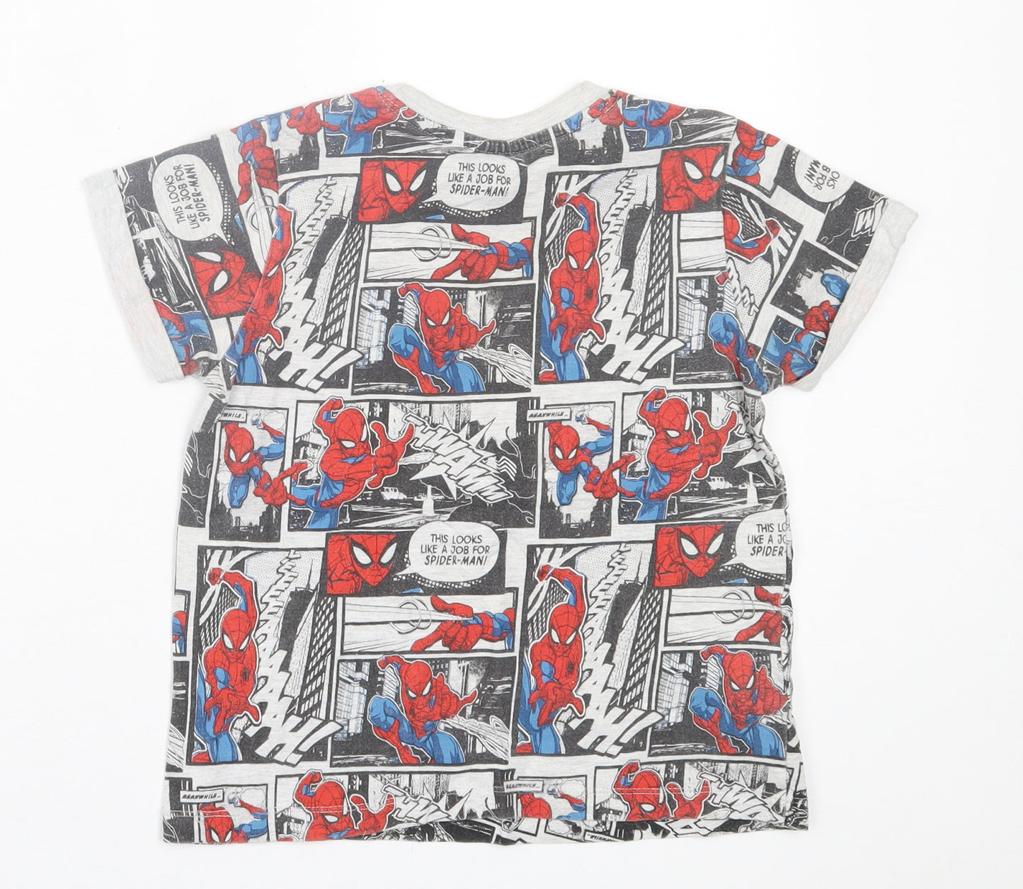 Spiderman Boys Multicoloured Geometric Cotton Basic T-Shirt Size 7-8 Years Crew Neck Pullover