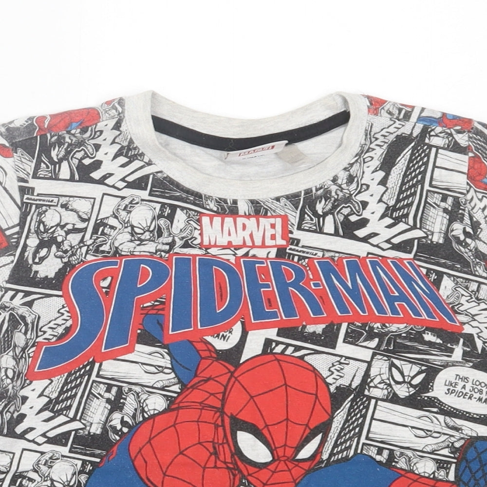 Spiderman Boys Multicoloured Geometric Cotton Basic T-Shirt Size 7-8 Years Crew Neck Pullover