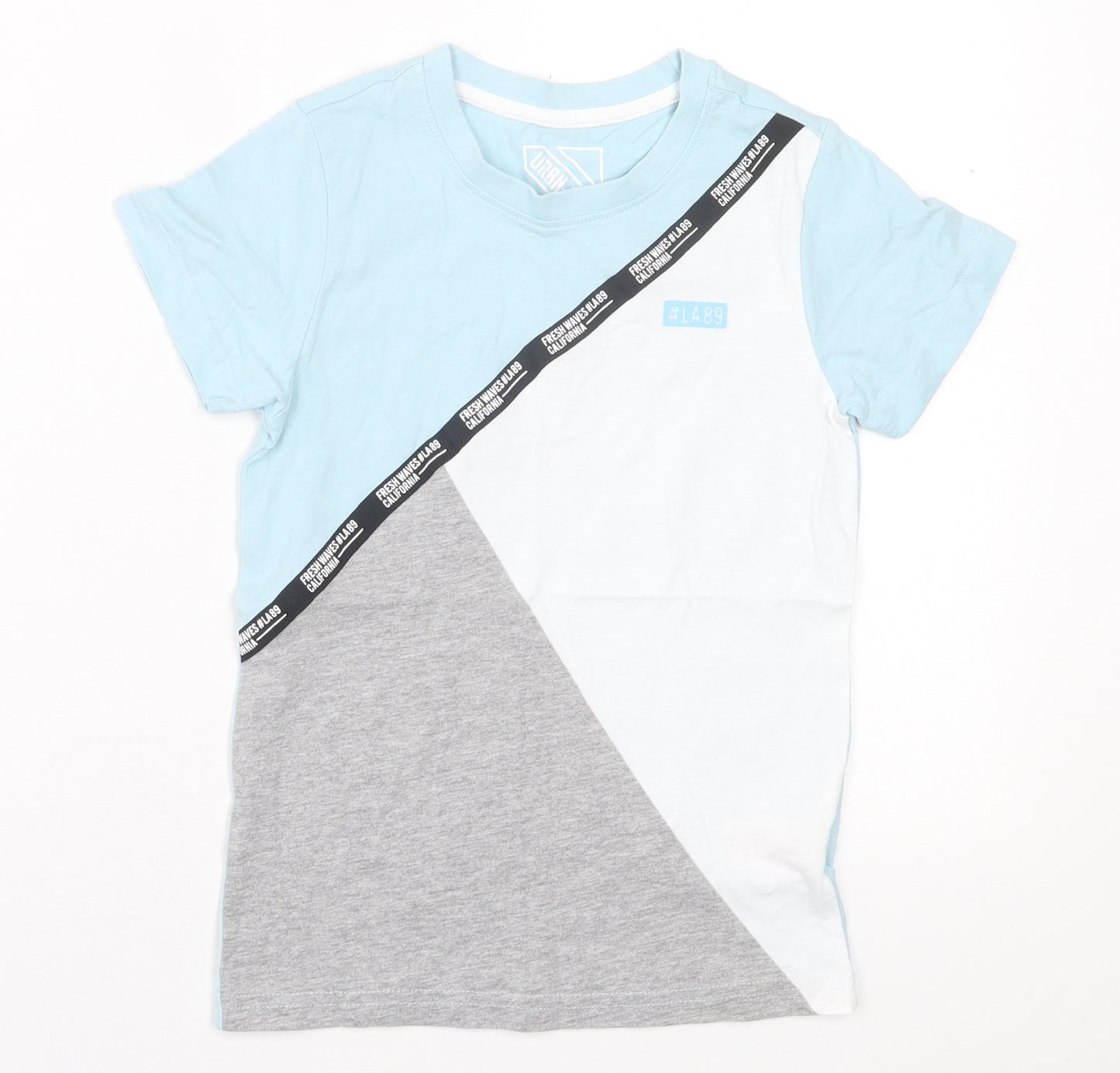 Matalan Boys Blue Striped Cotton Basic T-Shirt Size 7 Years Crew Neck Pullover