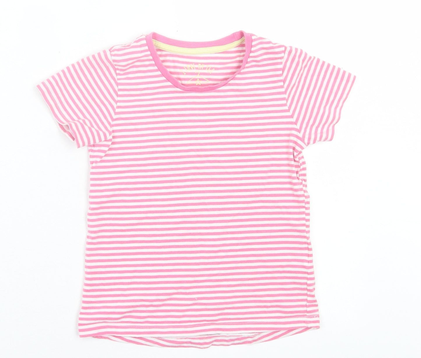 Matalan Girls Pink Striped Cotton Basic T-Shirt Size 4-5 Years Crew Neck Pullover