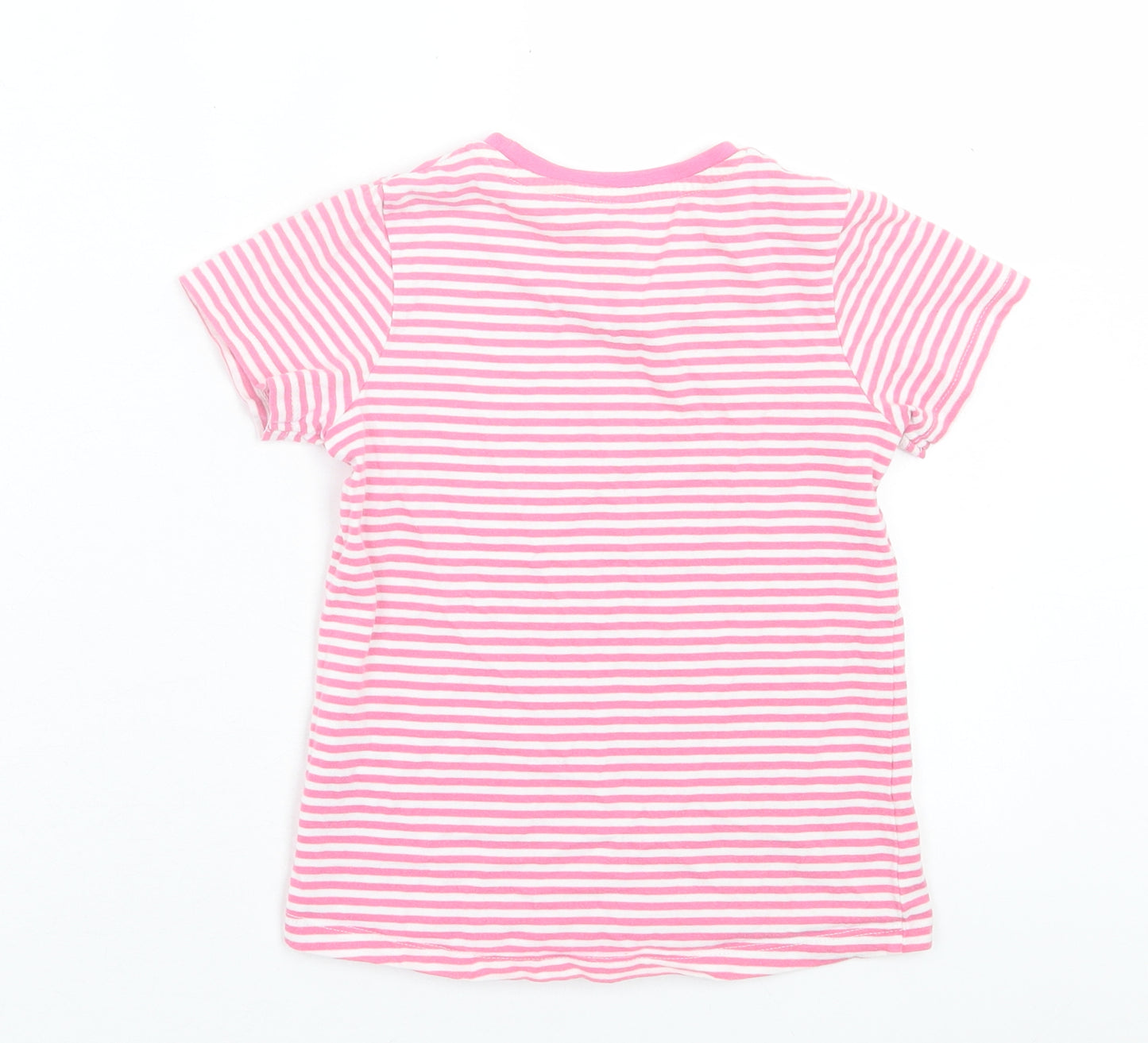 Matalan Girls Pink Striped Cotton Basic T-Shirt Size 4-5 Years Crew Neck Pullover