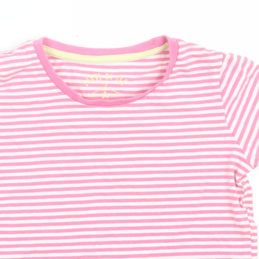 Matalan Girls Pink Striped Cotton Basic T-Shirt Size 4-5 Years Crew Neck Pullover