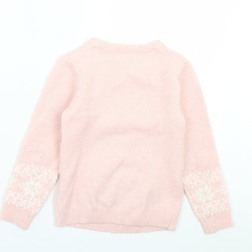 Primark Girls Pink Crew Neck  Acrylic Pullover Jumper Size 5-6 Years  Pullover - Christmas Jumper