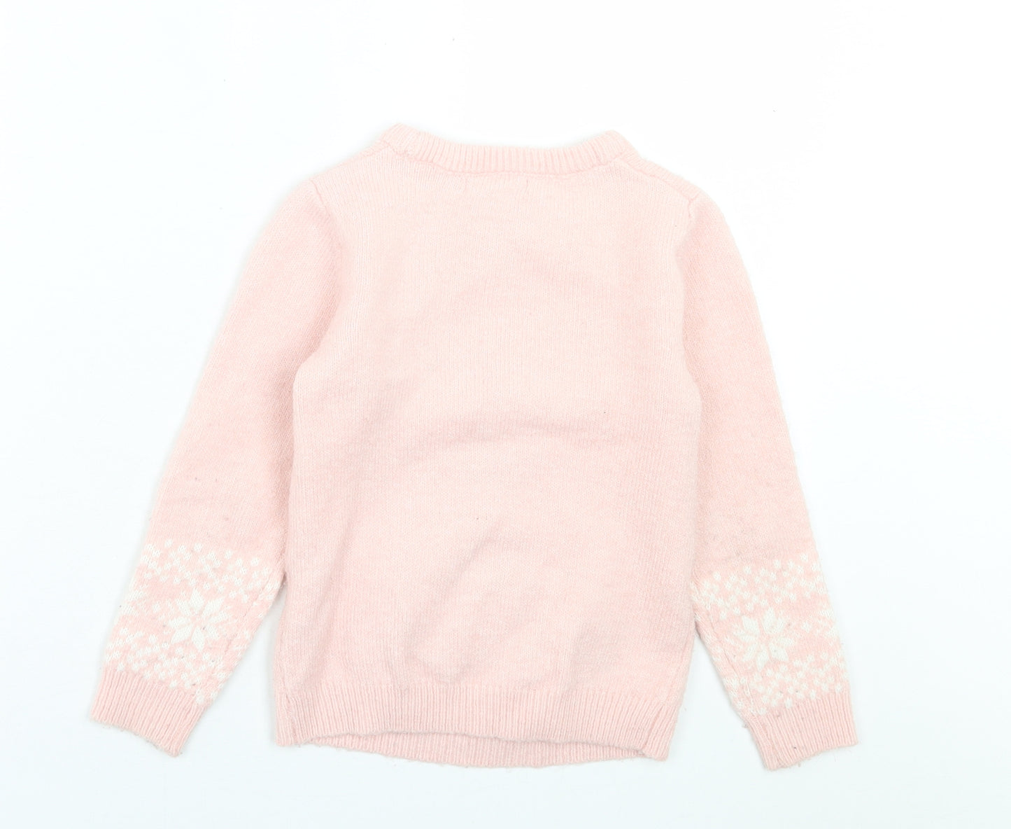 Primark Girls Pink Crew Neck  Acrylic Pullover Jumper Size 5-6 Years  Pullover - Christmas Jumper
