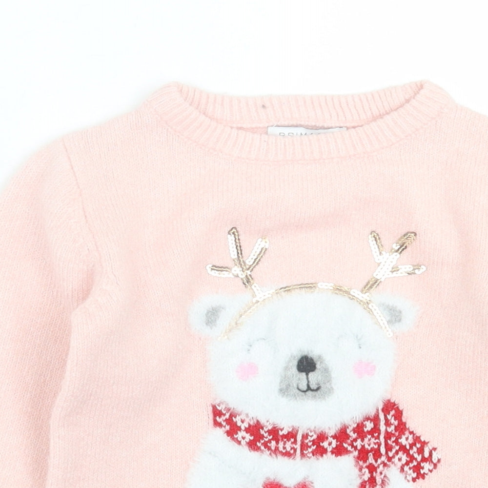 Primark Girls Pink Crew Neck  Acrylic Pullover Jumper Size 5-6 Years  Pullover - Christmas Jumper