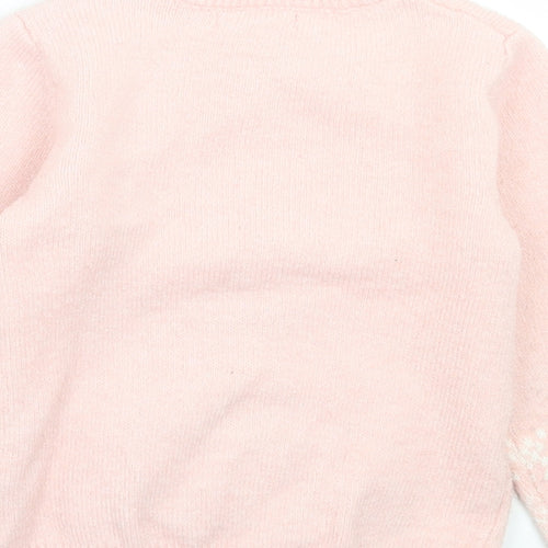 Primark Girls Pink Crew Neck  Acrylic Pullover Jumper Size 5-6 Years  Pullover - Christmas Jumper