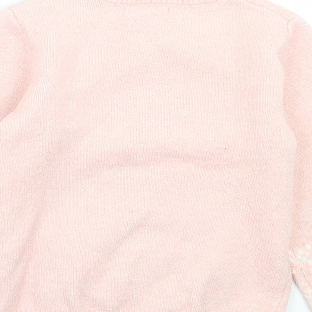 Primark Girls Pink Crew Neck  Acrylic Pullover Jumper Size 5-6 Years  Pullover - Christmas Jumper