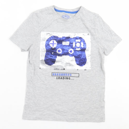 F&F Boys Grey  Cotton Basic T-Shirt Size 8-9 Years Crew Neck Pullover