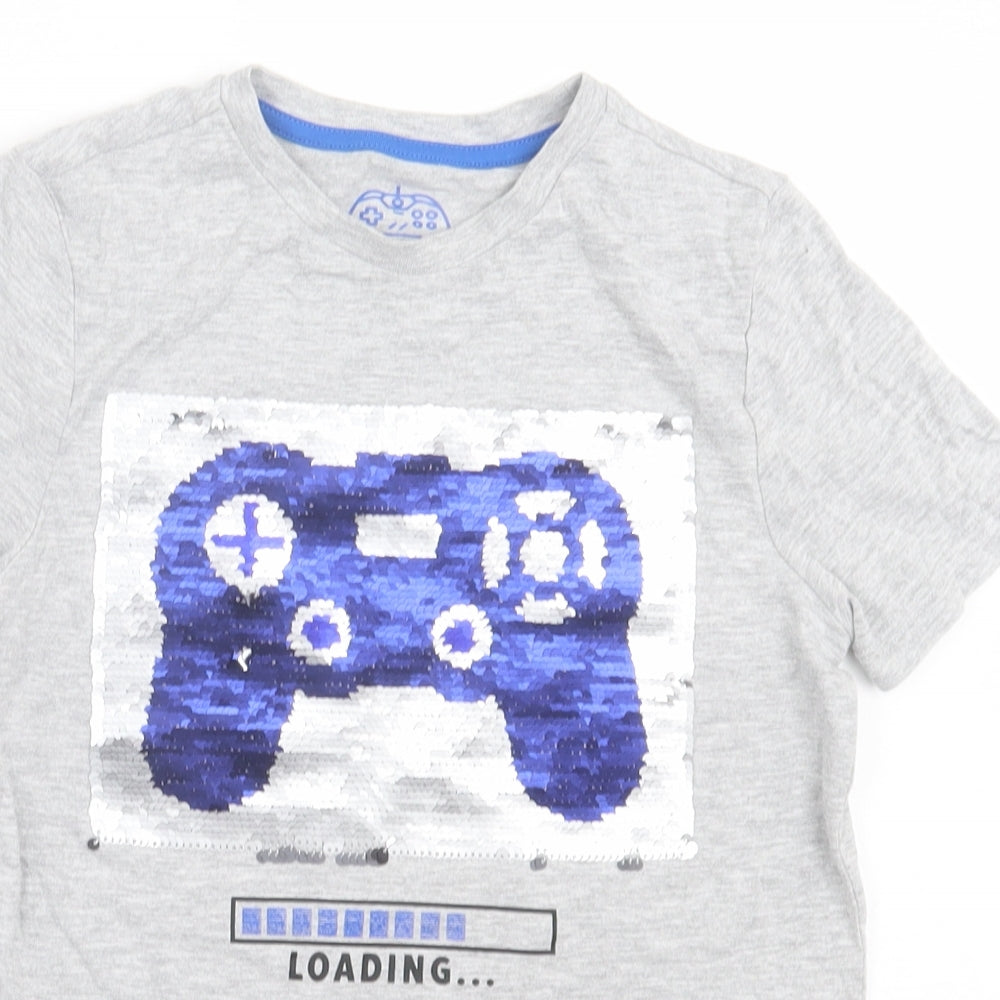 F&F Boys Grey  Cotton Basic T-Shirt Size 8-9 Years Crew Neck Pullover