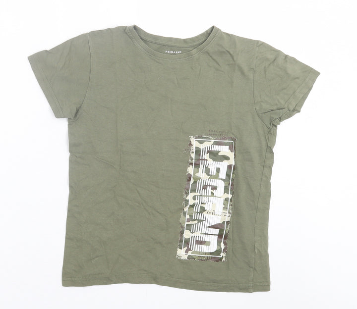 Primark Boys Green  Cotton Basic T-Shirt Size 9-10 Years Crew Neck Pullover