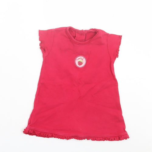 George Girls Pink  Cotton T-Shirt Dress  Size 3-6 Months  Crew Neck Button
