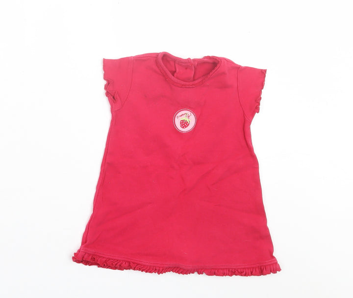 George Girls Pink Cotton T-Shirt Dress Size 3-6 Months Crew Neck Button