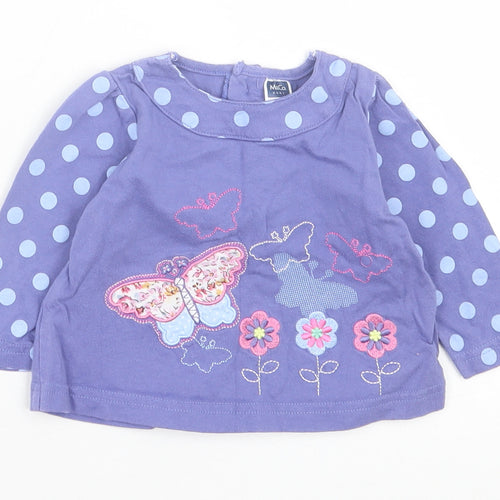 M&Co Girls Purple Polka Dot Cotton Basic Casual Size 3-6 Months Crew Neck Button