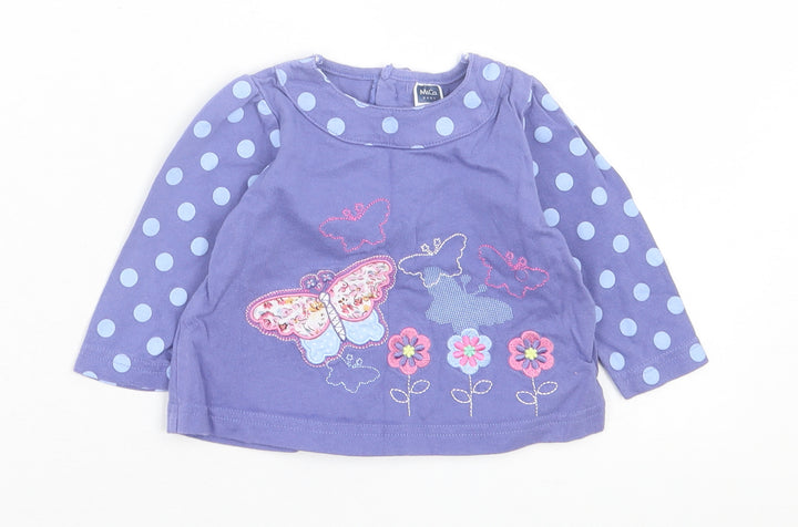 M&Co Girls Purple Polka Dot Cotton Basic Casual Size 3-6 Months Crew Neck Button