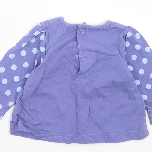 M&Co Girls Purple Polka Dot Cotton Basic Casual Size 3-6 Months Crew Neck Button