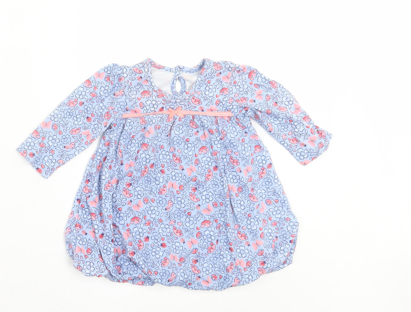 George Girls Blue Floral Cotton A-Line  Size 3-6 Months  Crew Neck Button