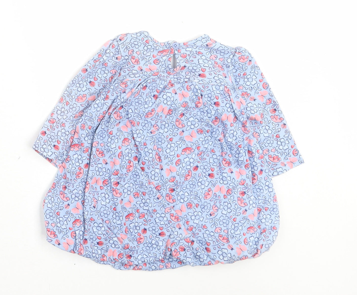 George Girls Blue Floral Cotton A-Line  Size 3-6 Months  Crew Neck Button