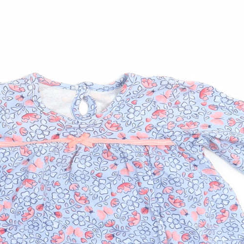 George Girls Blue Floral Cotton A-Line  Size 3-6 Months  Crew Neck Button