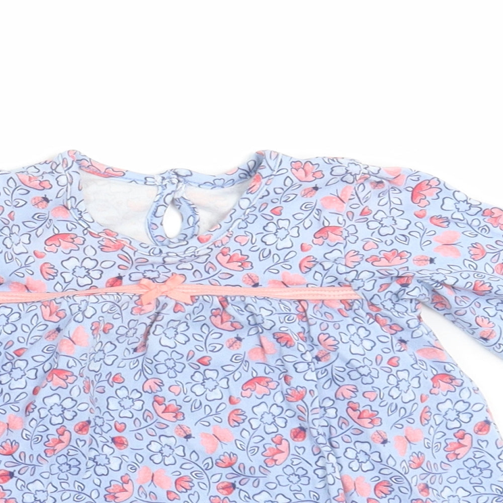 George Girls Blue Floral Cotton A-Line  Size 3-6 Months  Crew Neck Button