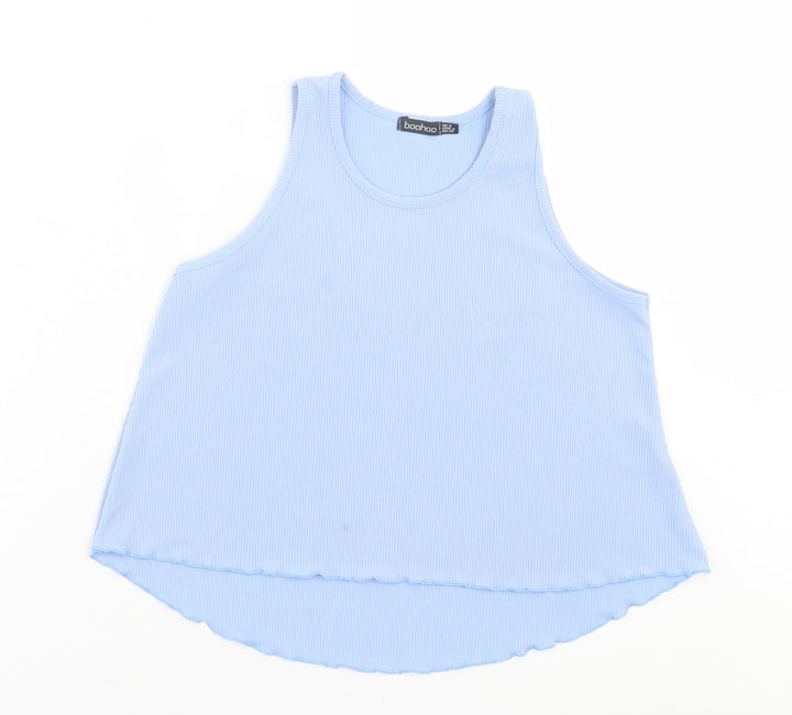 Boohoo Womens Blue Polyester Basic Tank Size 8 Crew Neck - Lettuce Edging