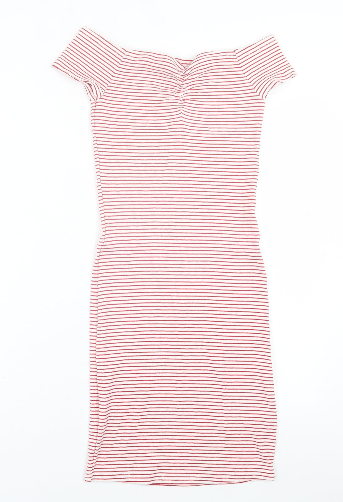 New Look Womens Red Striped Cotton Bodycon  Size 10  Off the Shoulder Pullover