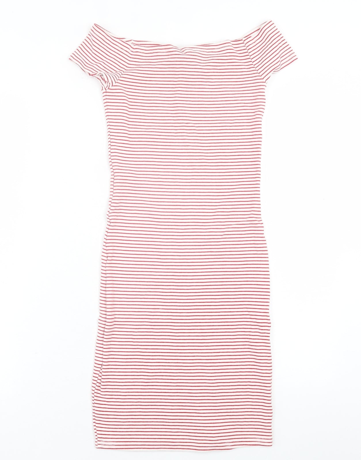New Look Womens Red Striped Cotton Bodycon  Size 10  Off the Shoulder Pullover