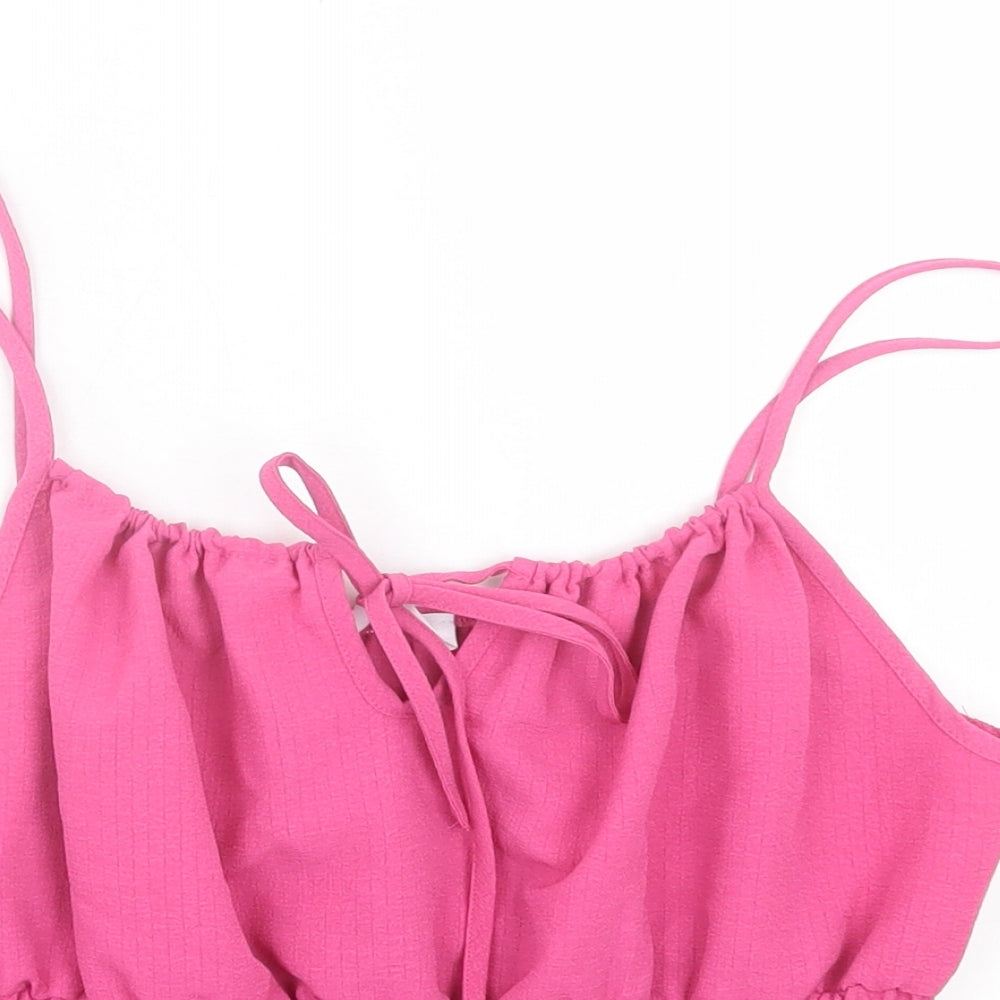 New Look Womens Pink  Polyester Cropped Tank Size 8 Scoop Neck