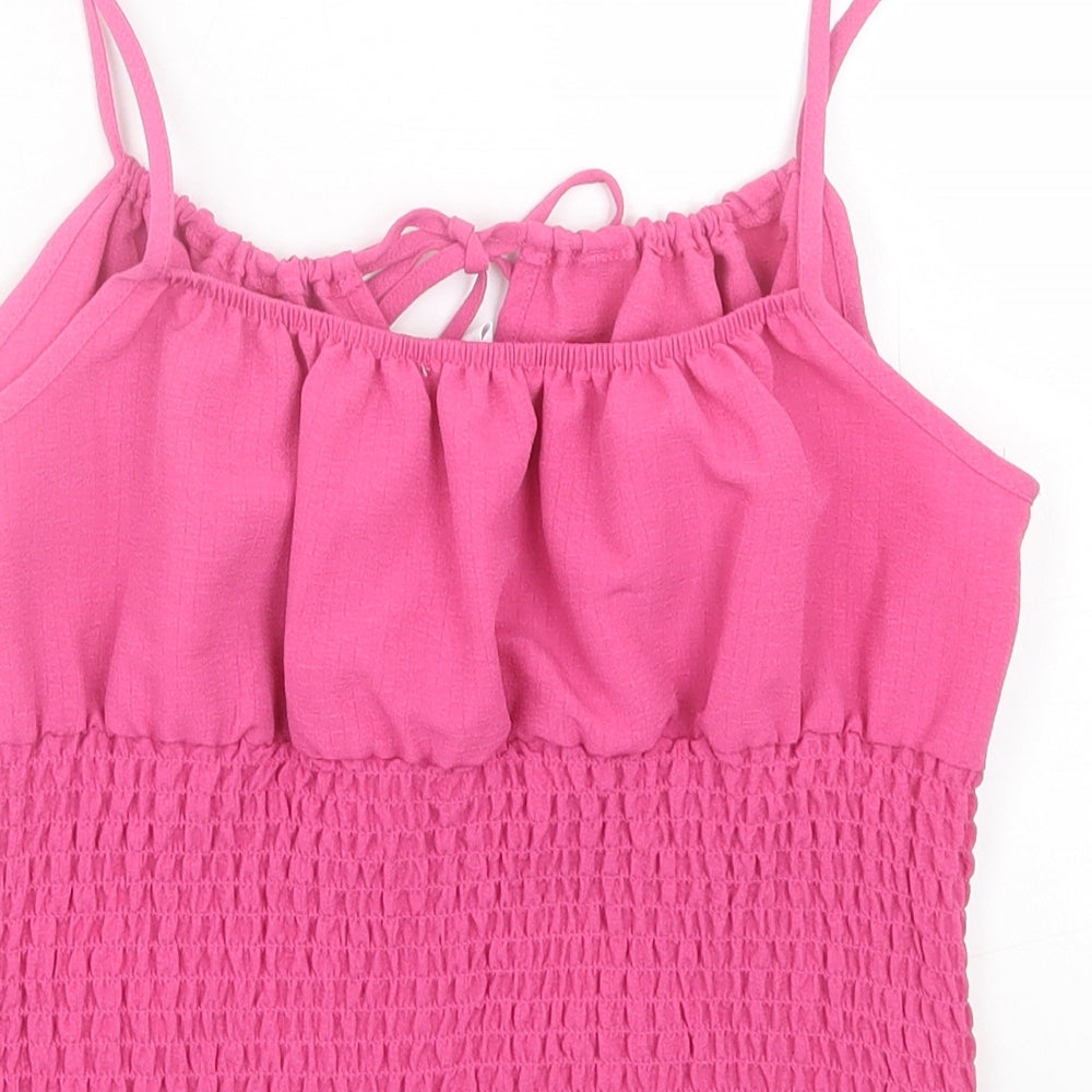 New Look Womens Pink  Polyester Cropped Tank Size 8 Scoop Neck