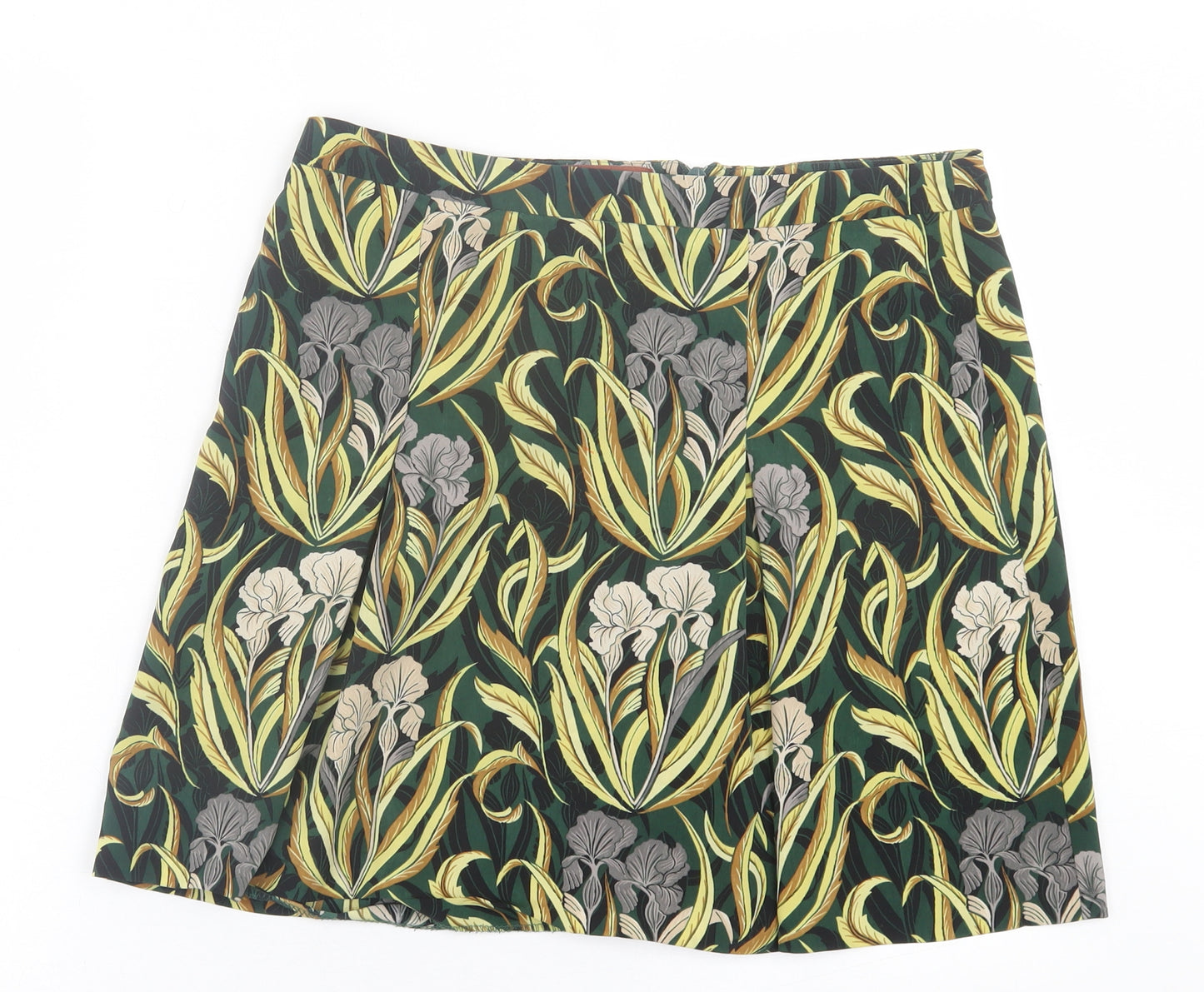 NEXT Womens Green Geometric Polyester A-Line Skirt Size 12   Zip