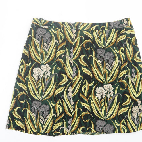 NEXT Womens Green Geometric Polyester A-Line Skirt Size 12   Zip