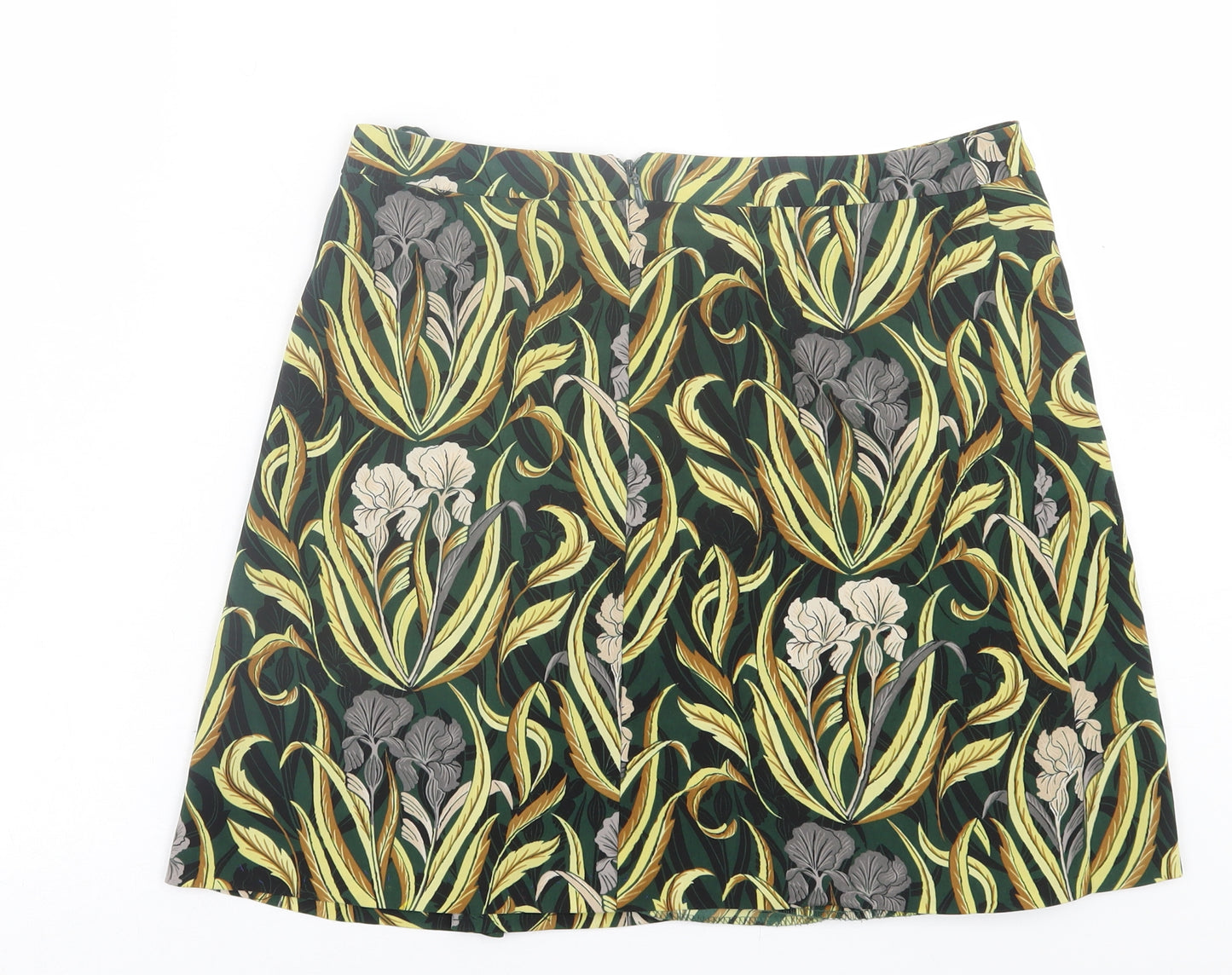 NEXT Womens Green Geometric Polyester A-Line Skirt Size 12   Zip