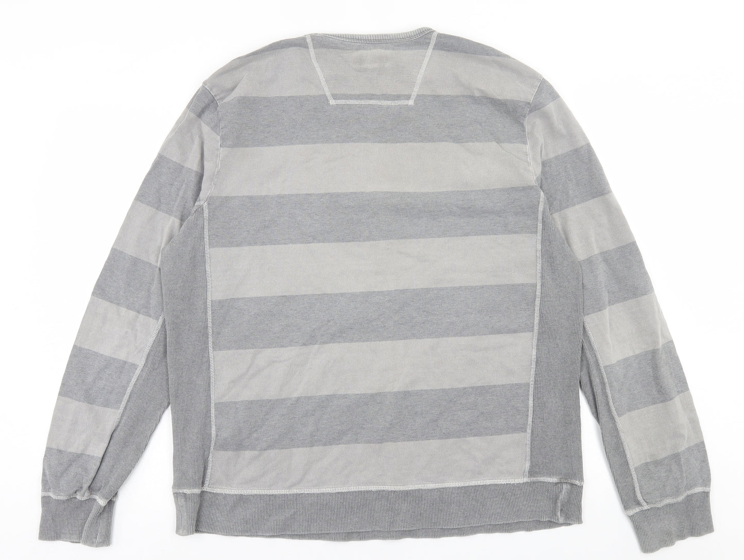 NEXT Mens Grey Crew Neck Striped Cotton Pullover Jumper Size L
