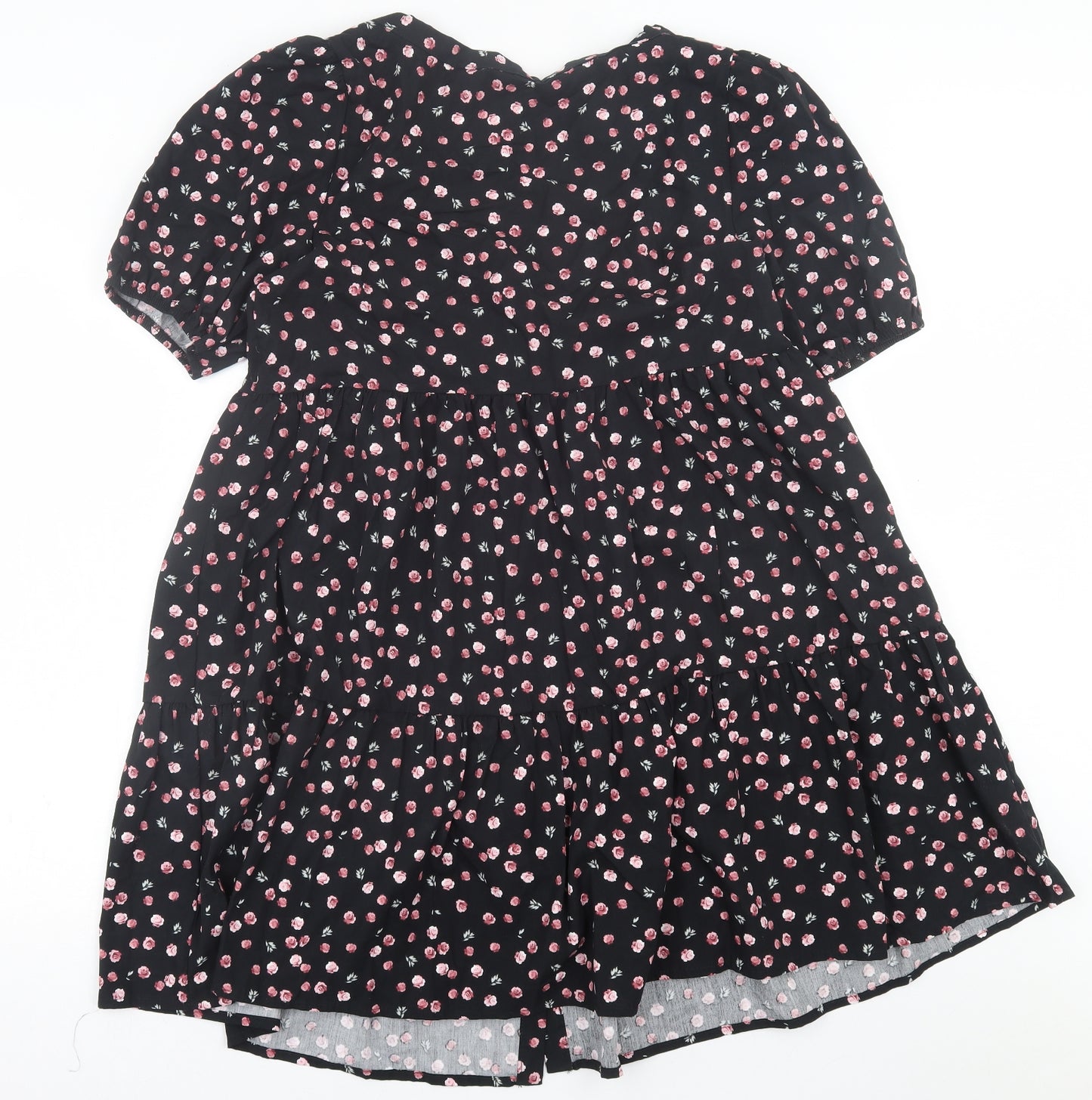 Boux Avenue Womens Black Floral Cotton A-Line  Size 12  V-Neck Button