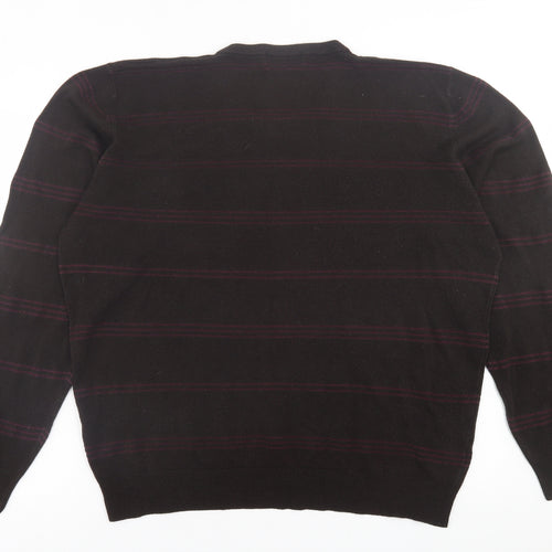 Blue Harbour Mens Brown V-Neck Striped Acrylic Pullover Jumper Size 2XL